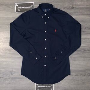 POLO RALPH LAUREN Men’s Slim Fit Button-Down Poplin Dress Shirt Navy Blue NWOT